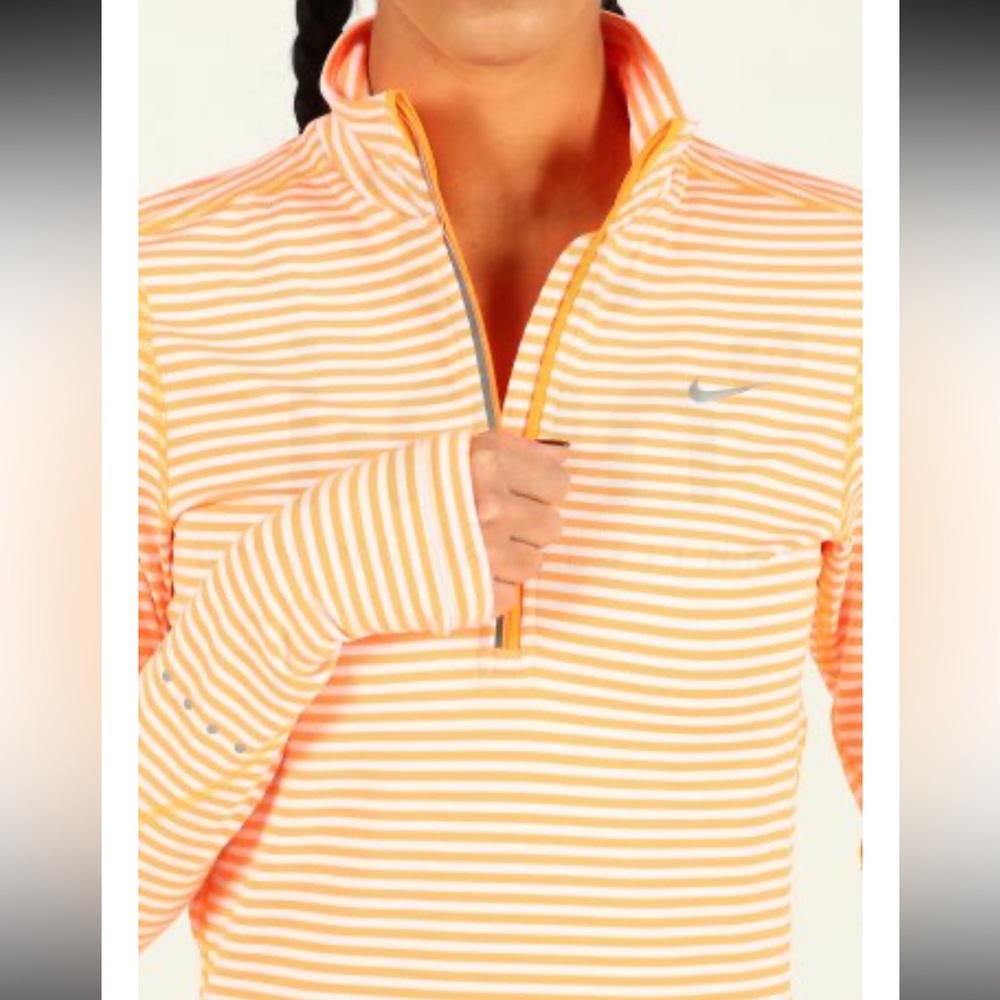 Nike dri-fit quarter zip orange and white stripe women’s long sleeve size large